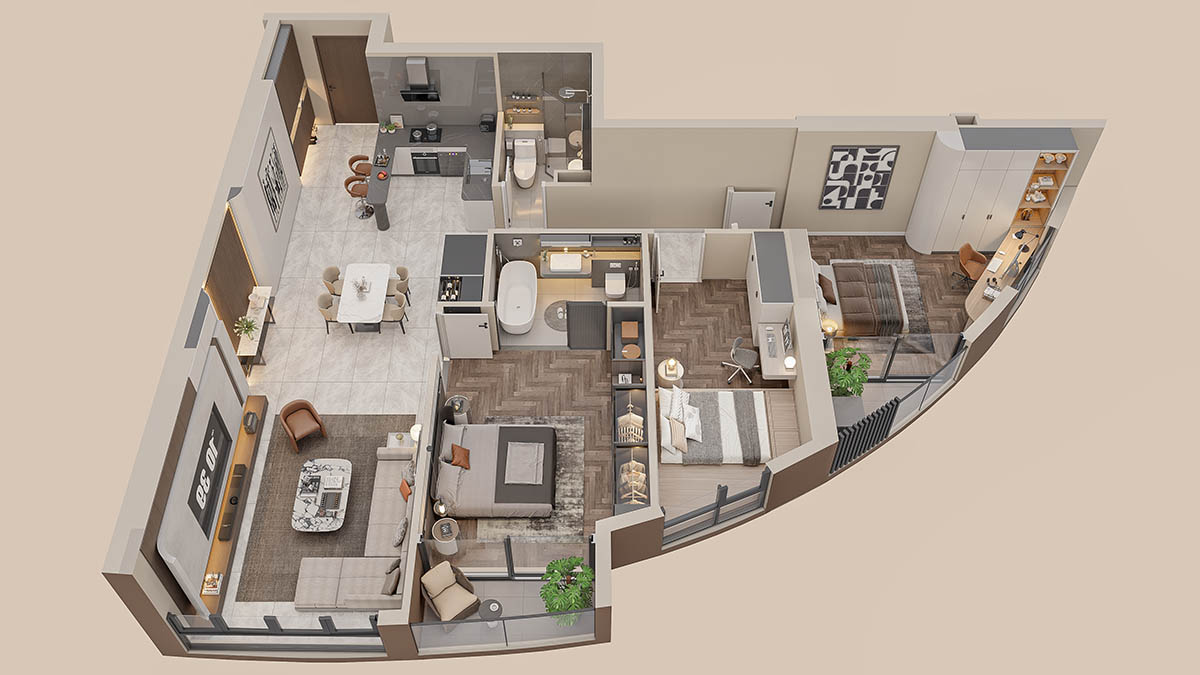 Mặt bằng bóc mái căn hộ 3PN 102.5m2 (B06, A05) tòa The Queen