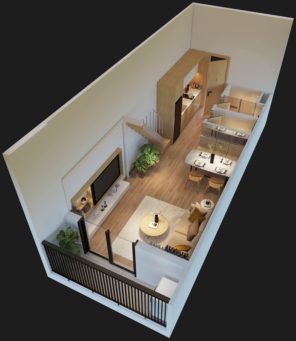 Mặt bằng bóc mái tầng 1 căn Studio khu Art Residence