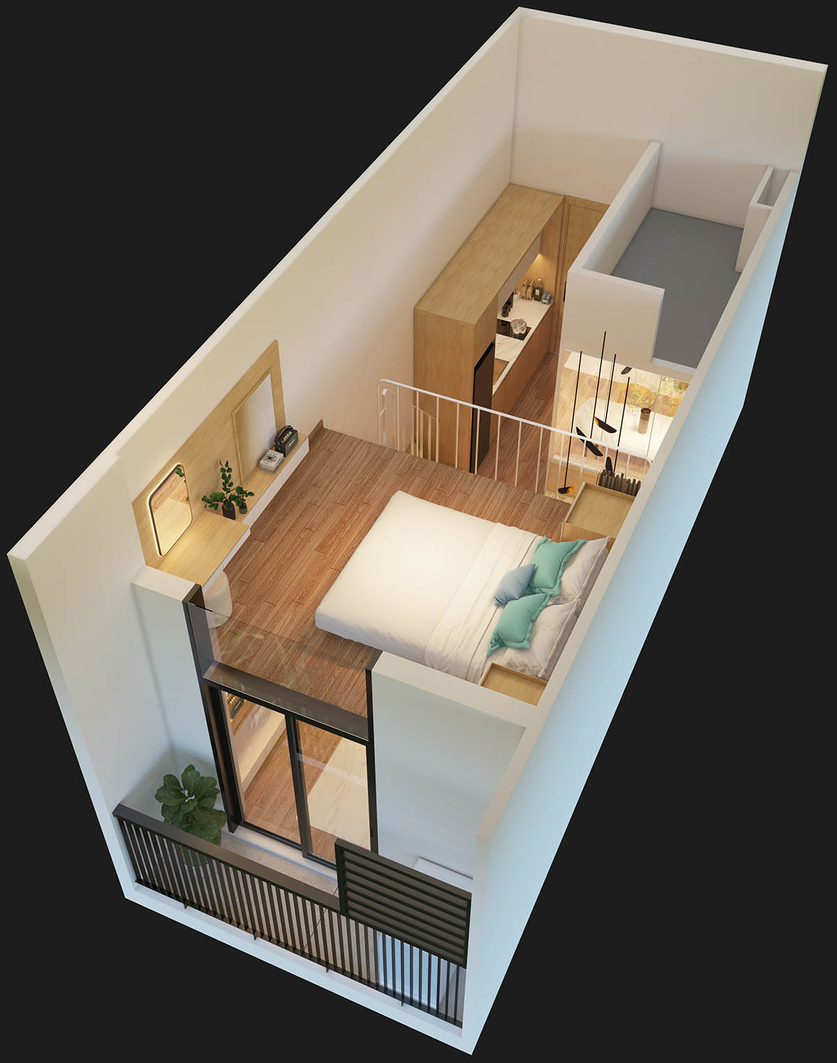 Mặt bằng bóc mái tầng 2 căn Studio khu Art Residence