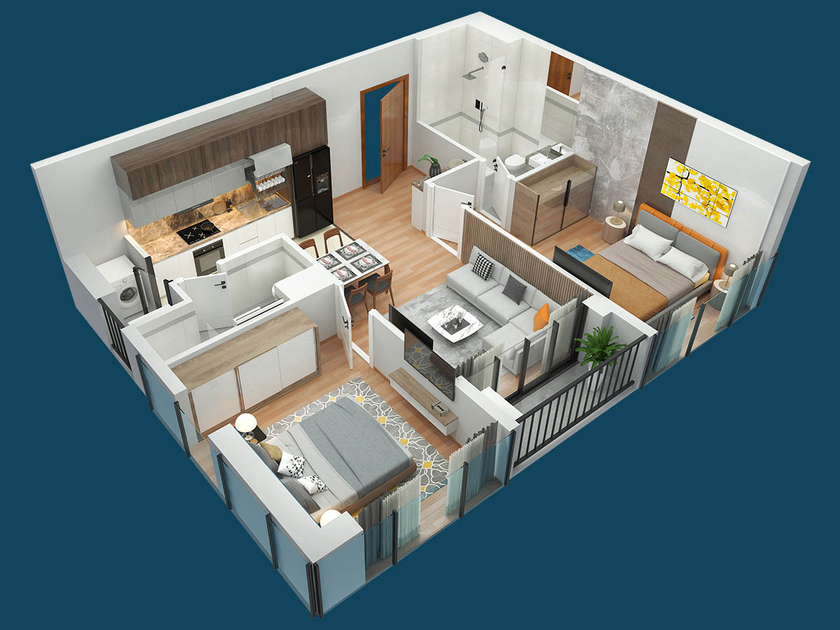 Mặt bằng căn hộ 01, 06 tòa The Ninety Complex (3D)