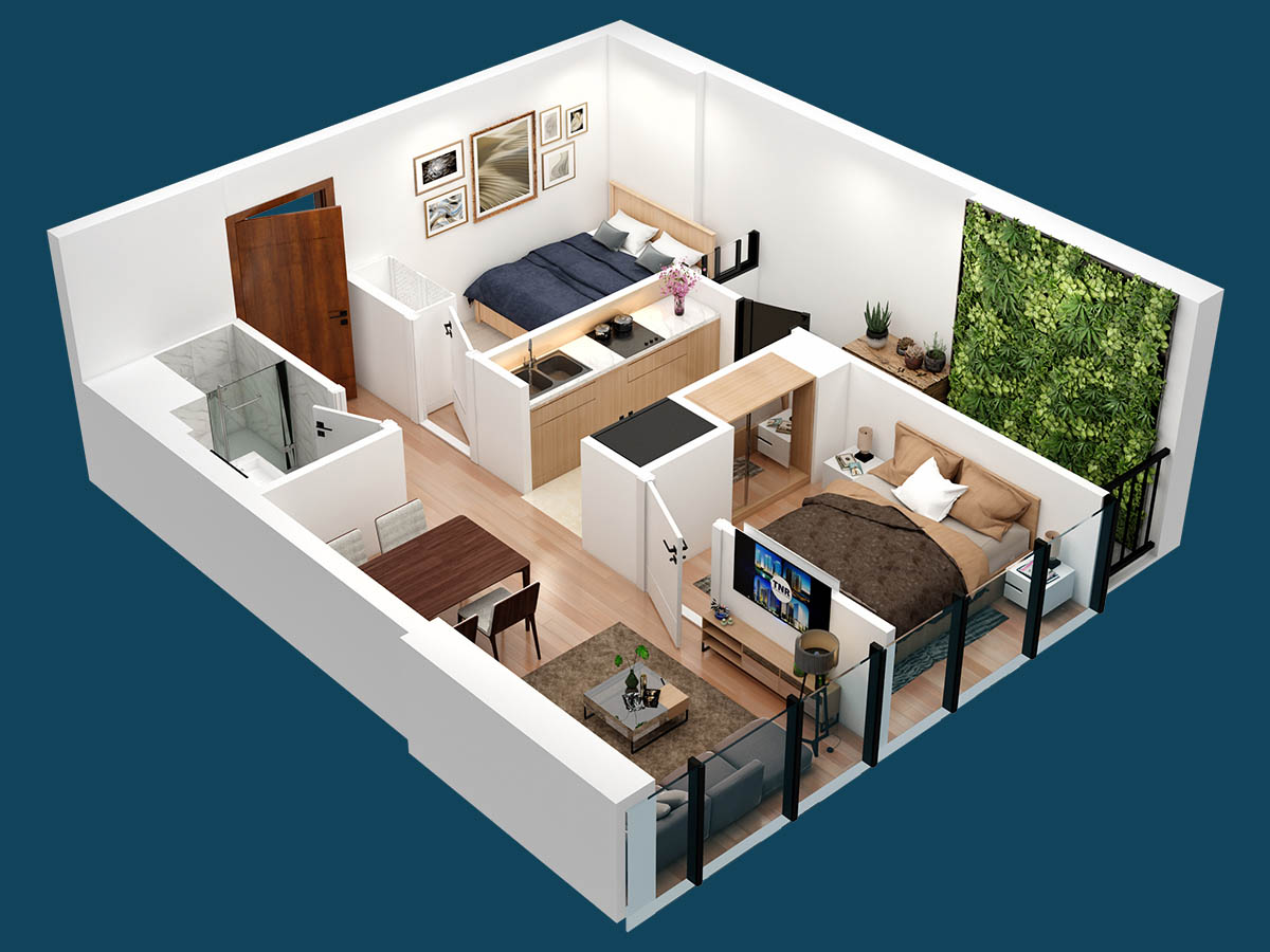 Mặt bằng căn hộ 04, 05 tòa The Ninety Complex (3D)