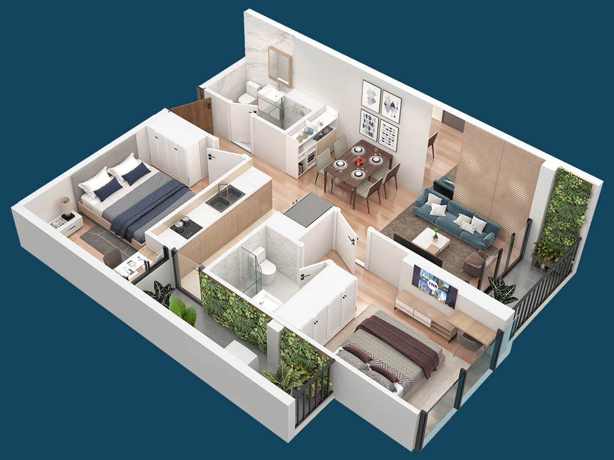 Mặt bằng căn hộ 11, 12 tòa The Ninety Complex (3D)