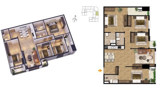 Mặt bằng căn hộ 4 phòng ngủ của BlueGem Tower