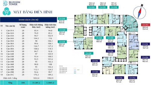 Mặt bằng chung của tòa BlueGem Tower