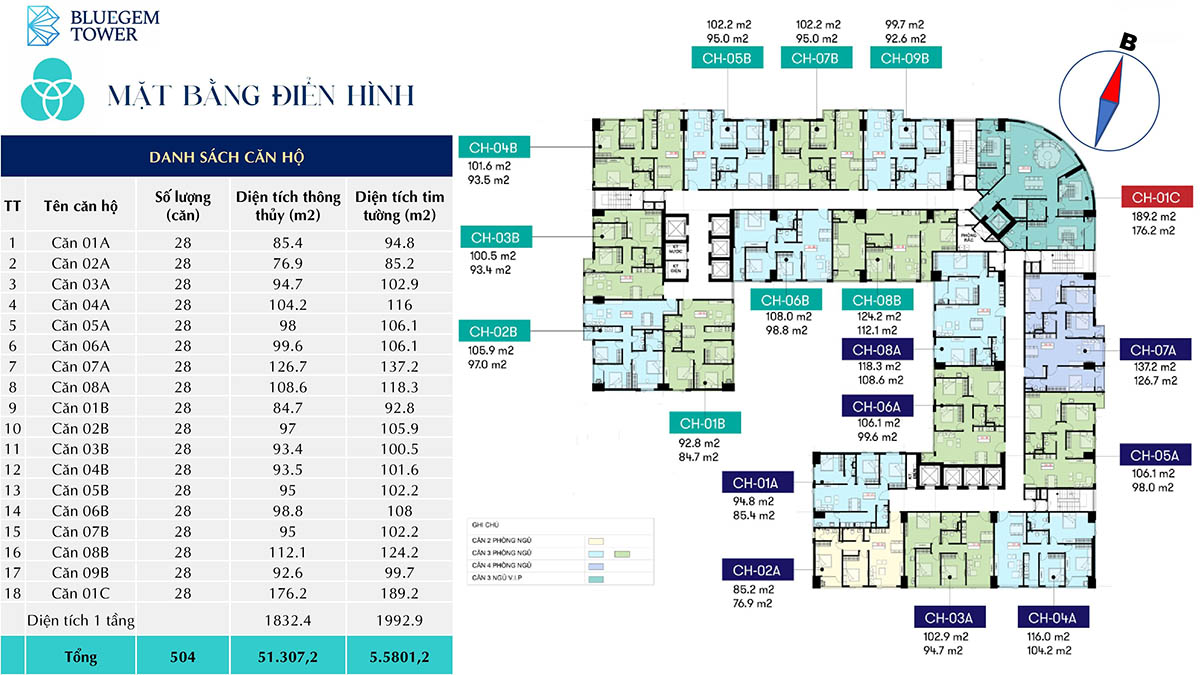 Mặt bằng chung của tòa BlueGem Tower