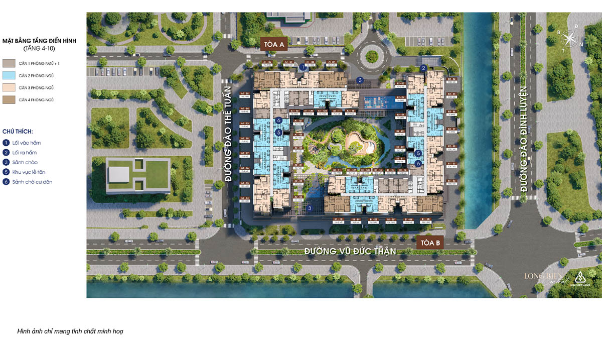 Mặt bằng điển hình tầng 4-10 của Long Biên Central (3D)