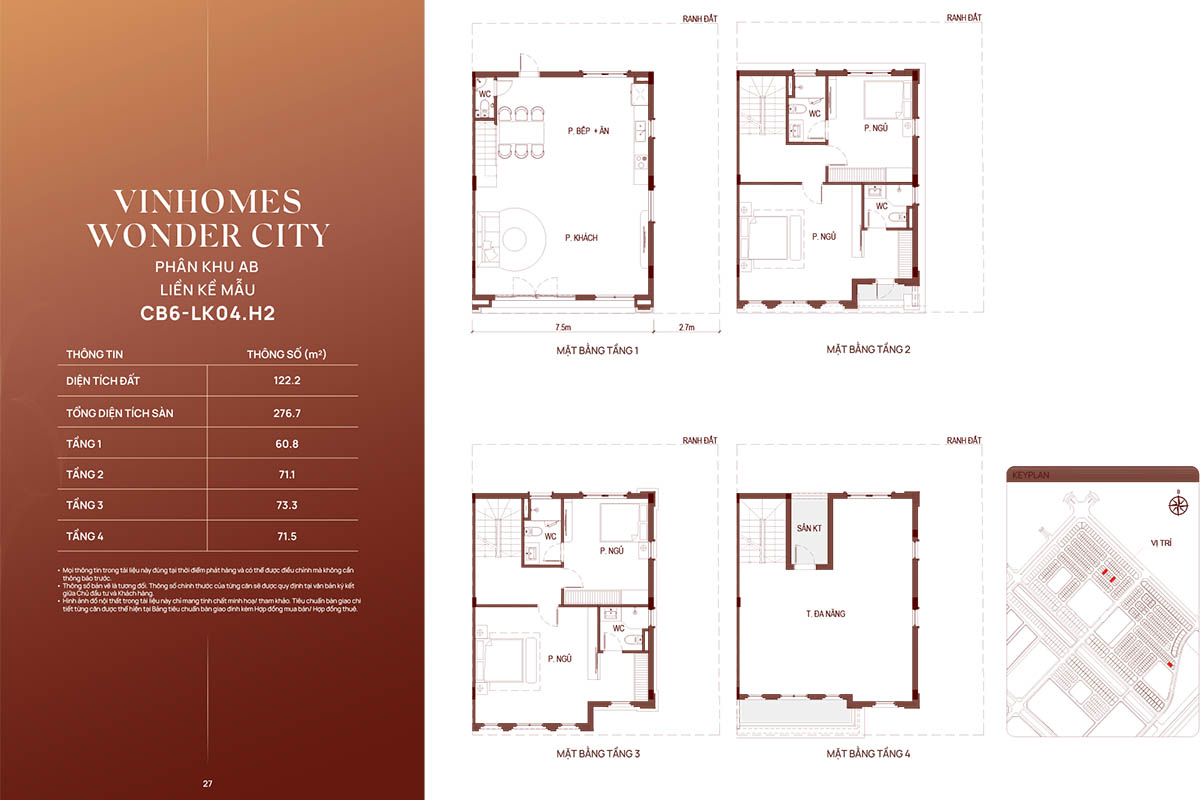 Mặt bằng liền kề mẫu CB6-LK04.H2 Vinhomes Wonder City