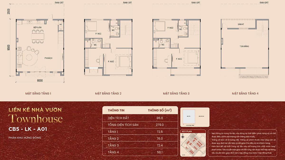 Mặt bằng liền kề nhà vườn CB5-LK-A01 khu Hửng Đông
