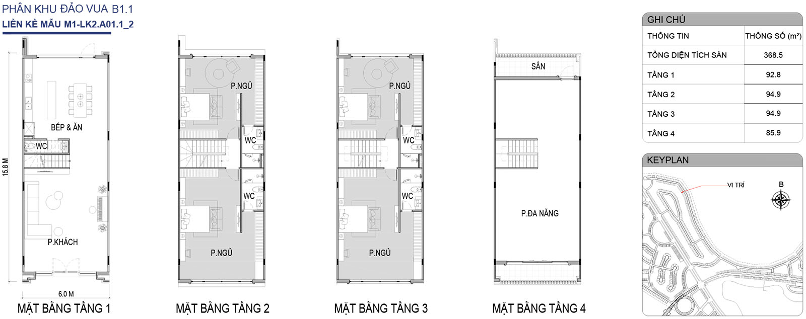 Mặt bằng nhà liền kề M1-LK2.A01.1_2 phân khu Đảo Vua