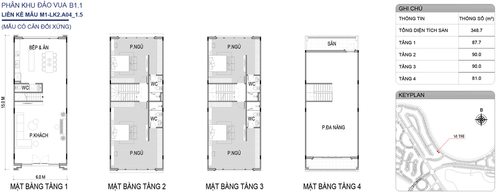 Mặt bằng nhà liền kề M1-LK2.A04_1.5 phân khu Đảo Vua