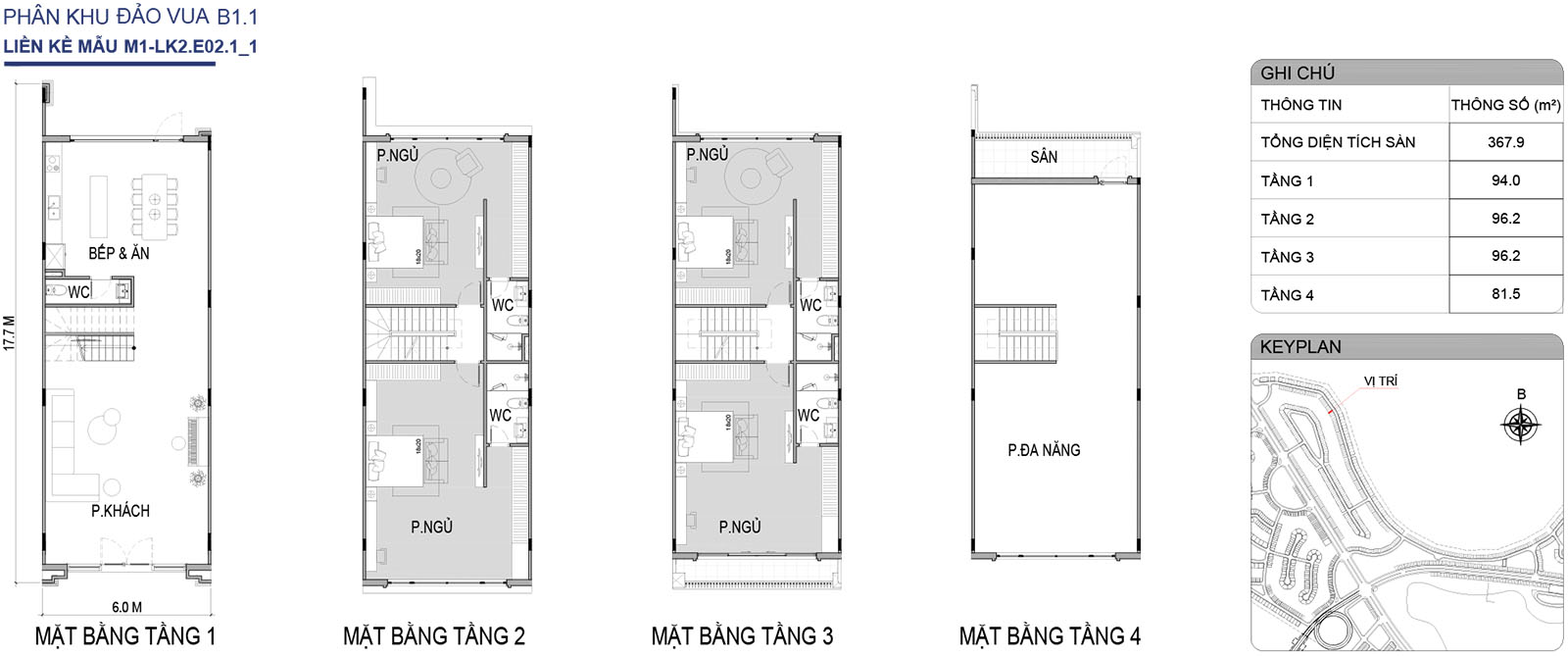 Mặt bằng nhà liền kề M1-LK2.E02.1_1 phân khu Đảo Vua