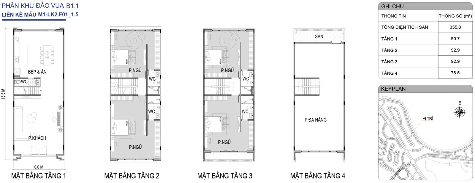 Mặt bằng nhà liền kề M1-LK2.F01_1.5 phân khu Đảo Vua