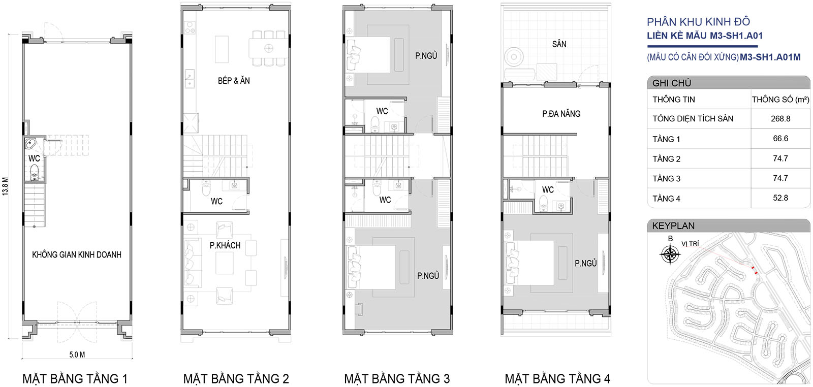 Mặt bằng nhà liền kề M3-SH1.A01 phân khu Kinh Đô