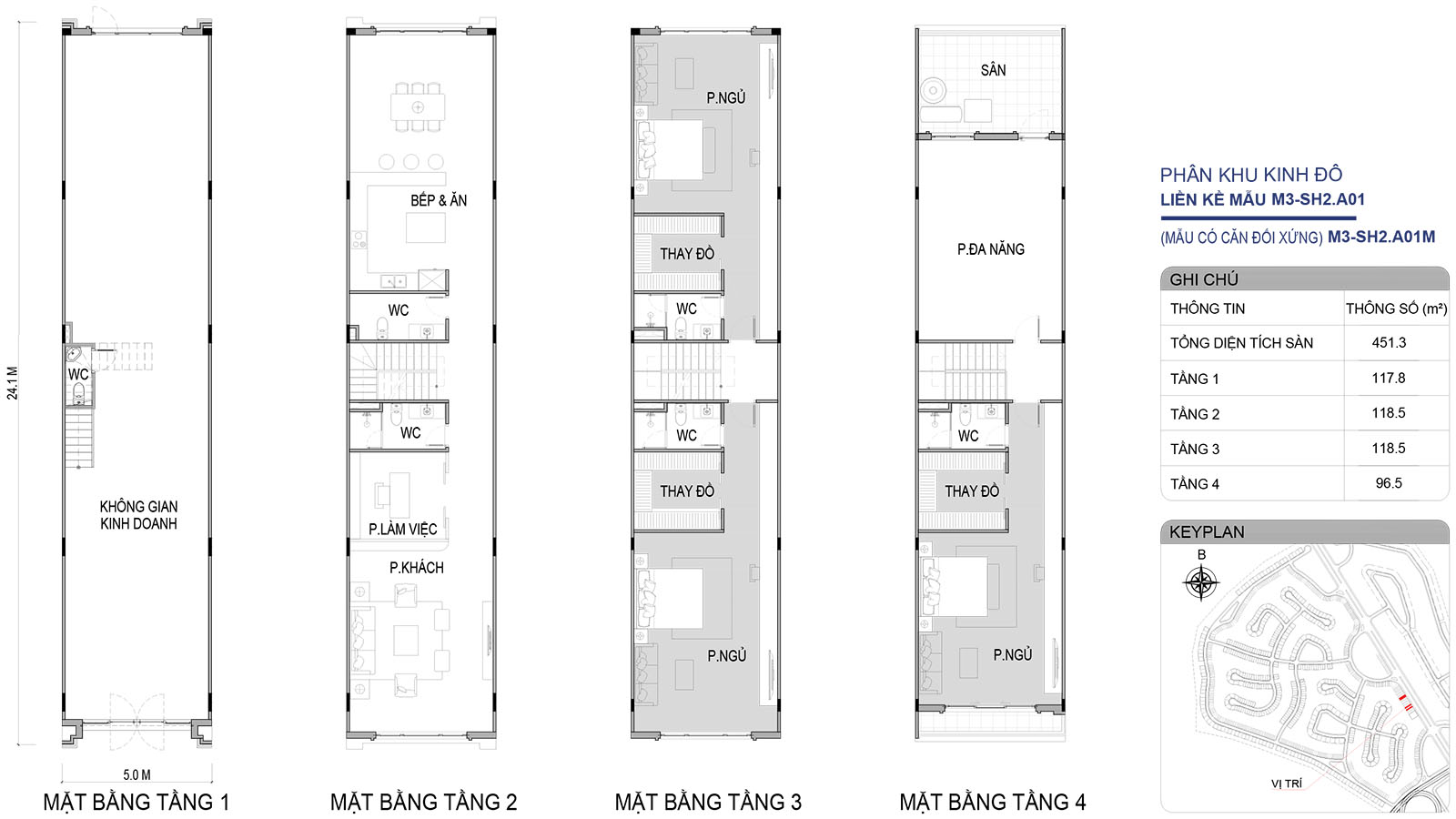 Mặt bằng nhà liền kề M3-SH2.A01 phân khu Kinh Đô