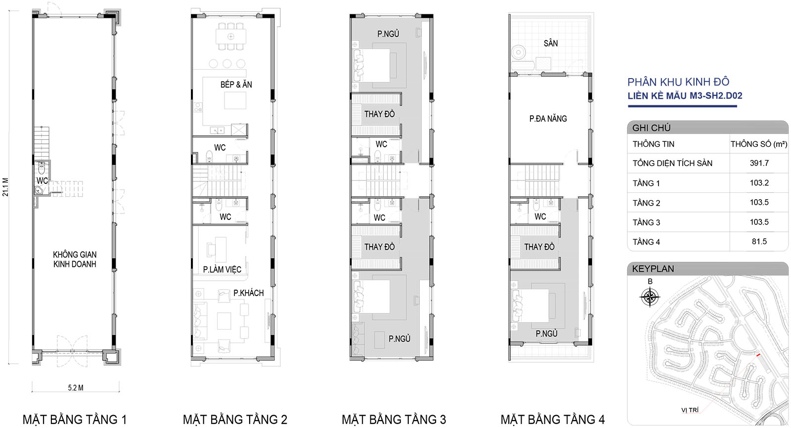 Mặt bằng nhà liền kề M3-SH2.D02 phân khu Kinh Đô