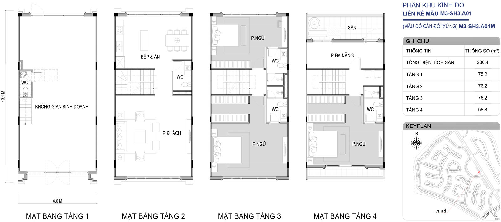 Mặt bằng nhà liền kề M3-SH3.A01 phân khu Kinh Đô
