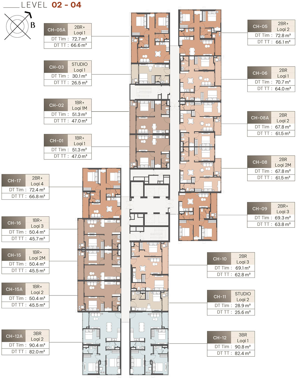 Mặt bằng tầng 02-04 tòa Liberty (L1)