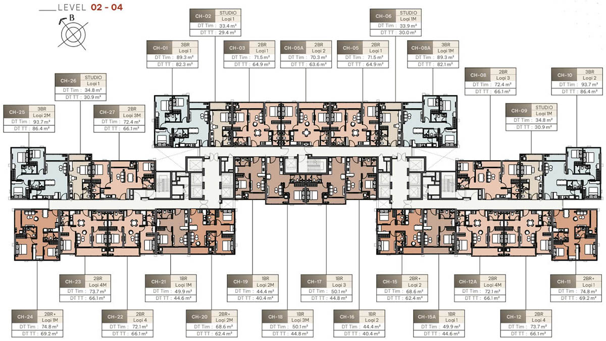 Mặt bằng tầng 02-04 tòa Majesty (L3)