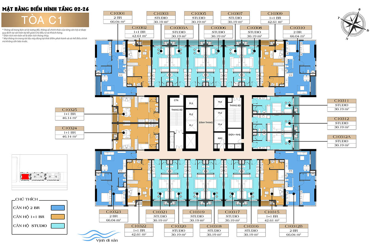 Mặt bằng tầng 02-26 tòa C1 Sun Centro Town