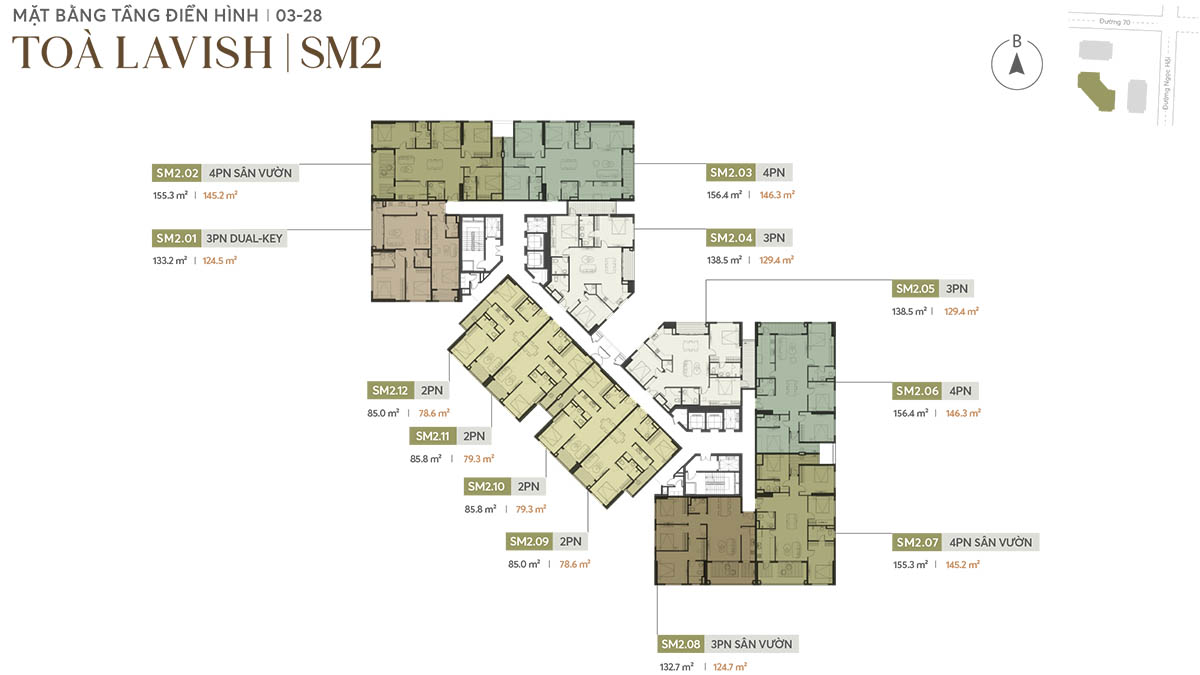 Mặt bằng tầng 03-28 tòa LAVISH SM2 thuộc Greenera Southmark
