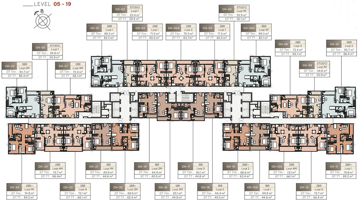 Mặt bằng tầng 05-19 tòa Majesty (L3)