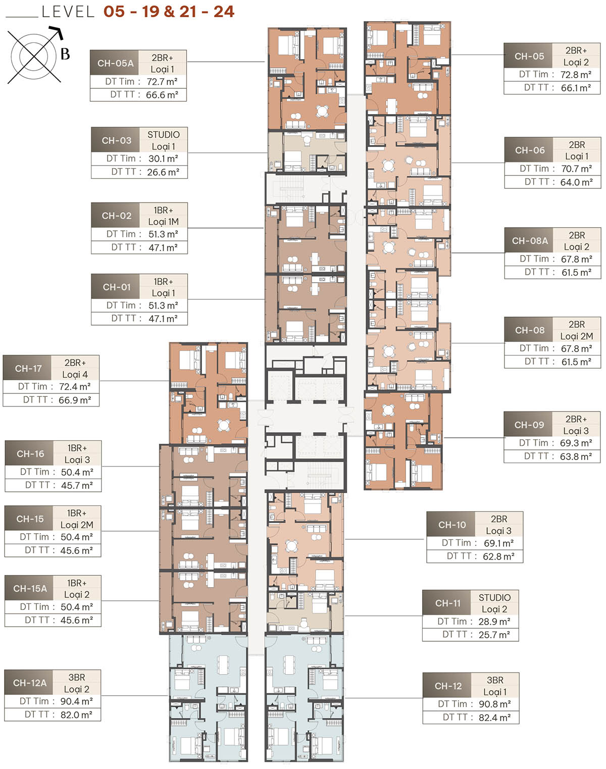 Mặt bằng tầng 05-19 và 21-24 tòa Liberty (L1)