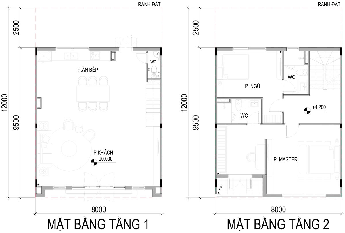 Mặt bằng tầng 1, 2 mẫu CB5-LK-A01 phân khu C, D, E, F Vinhomes Wonder City