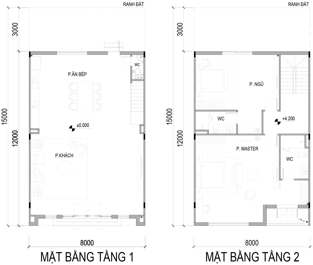 Mặt bằng tầng 1, 2 mẫu CB5-LK-A02 phân khu D, E, F Vinhomes Wonder City