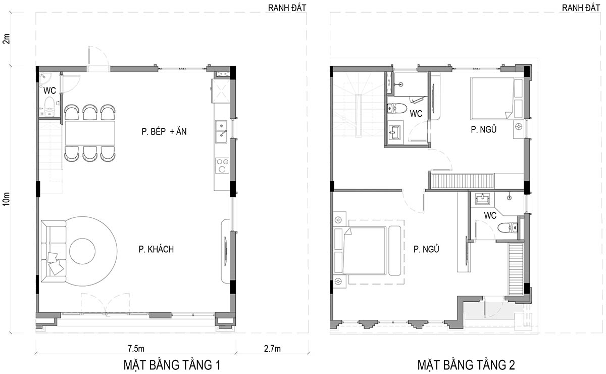 Mặt bằng tầng 1, 2 mẫu CB6-LK04.H2 phân khu AB Vinhomes Wonder City