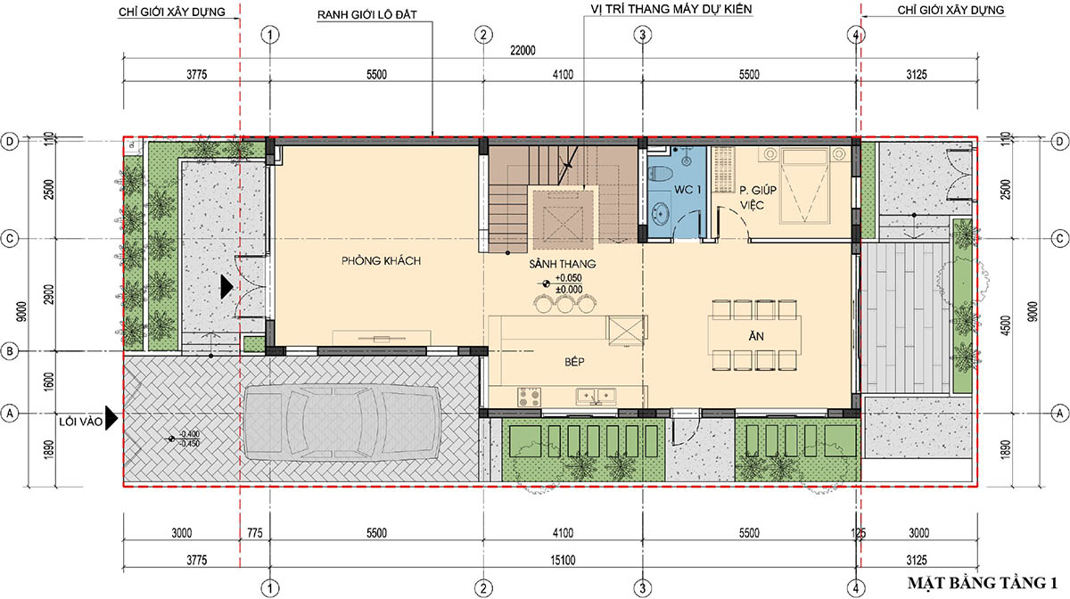 Mặt bằng tầng 1 biệt thự F08-L07 (SL-7.1) An Quý Villa