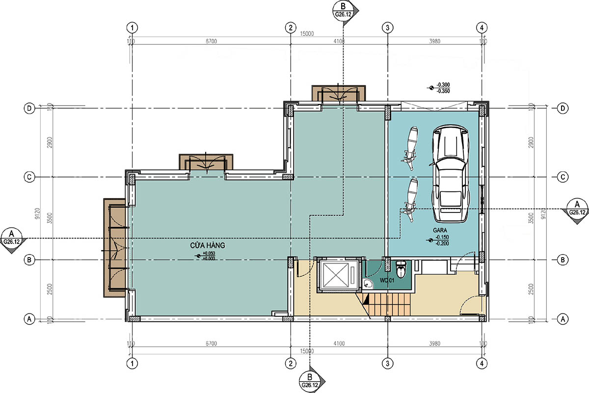 Mặt bằng tầng 1 biệt thự khu B Q02-L36 (G-26A)