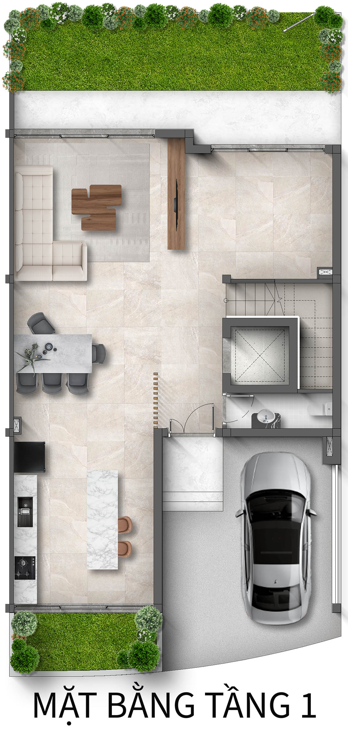 Mặt bằng tầng 1 Biệt thự Liền kề LKAH4 ĐH góc khu Spring Residences