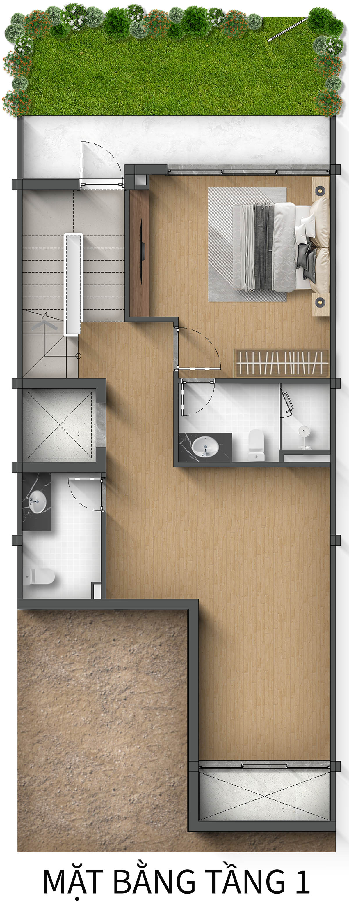 Mặt bằng tầng 1 Biệt thự Liền kề LKD ĐH Taluy âm khu Spring Residences