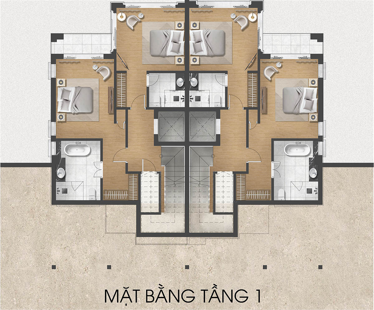 Mặt bằng tầng 1 biệt thự RV2 Valley Park Residences