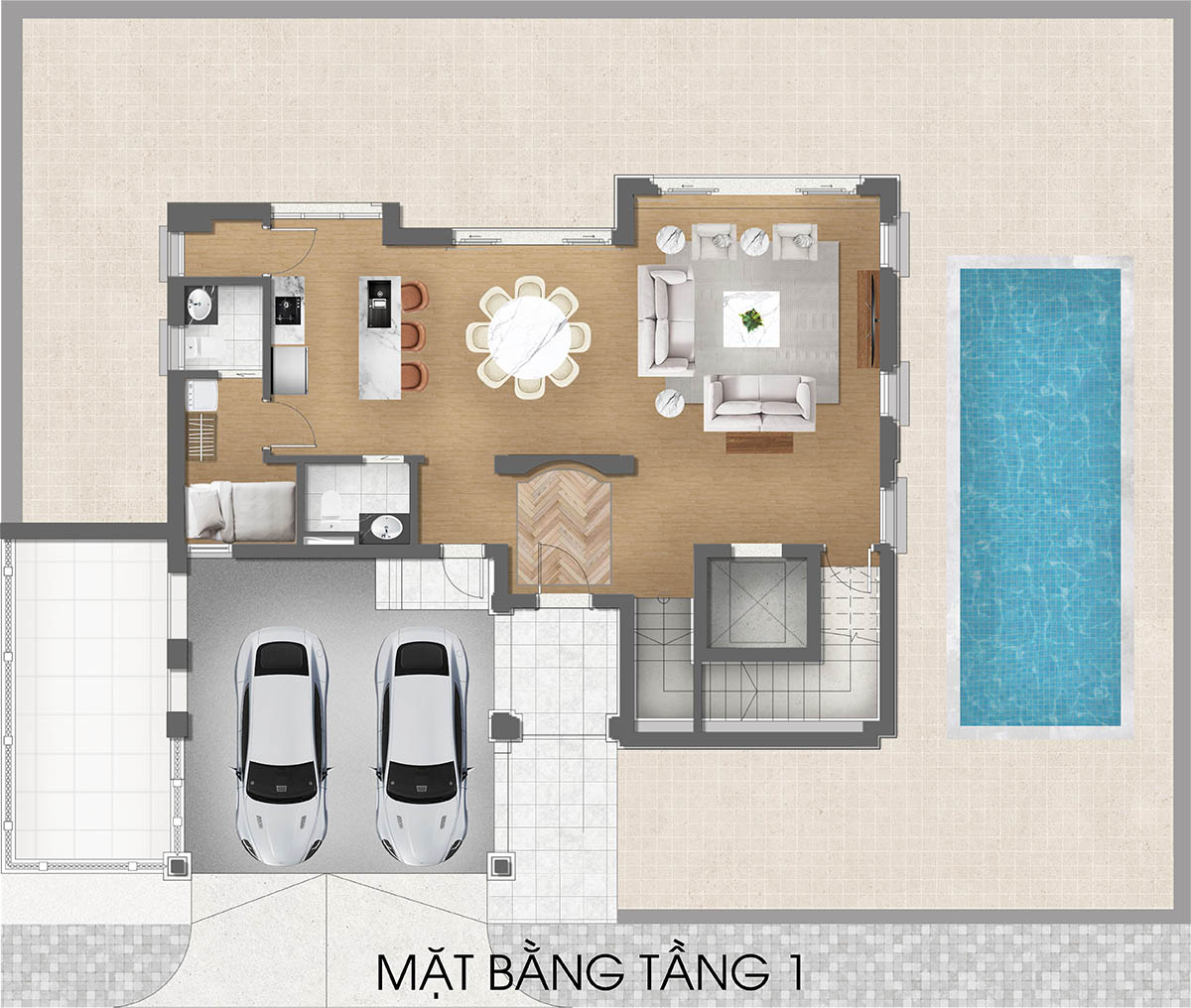 Mặt bằng tầng 1 biệt thự RV3 Valley Park Residences