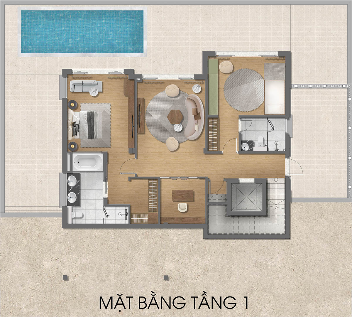 Mặt bằng tầng 1 biệt thự RV4 Valley Park Residences