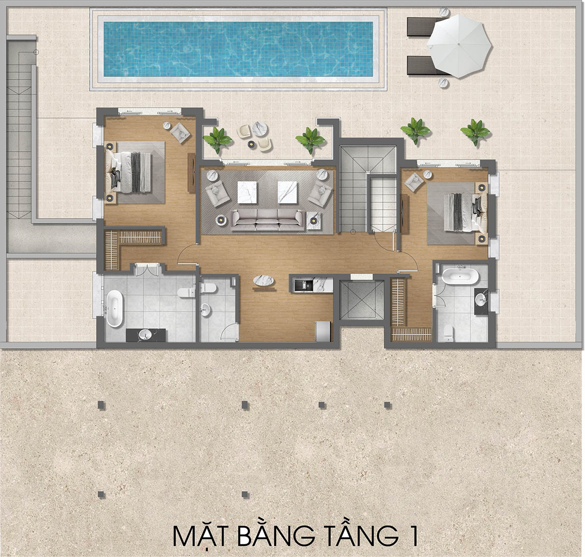 Mặt bằng tầng 1 biệt thự RV5 Valley Park Residences