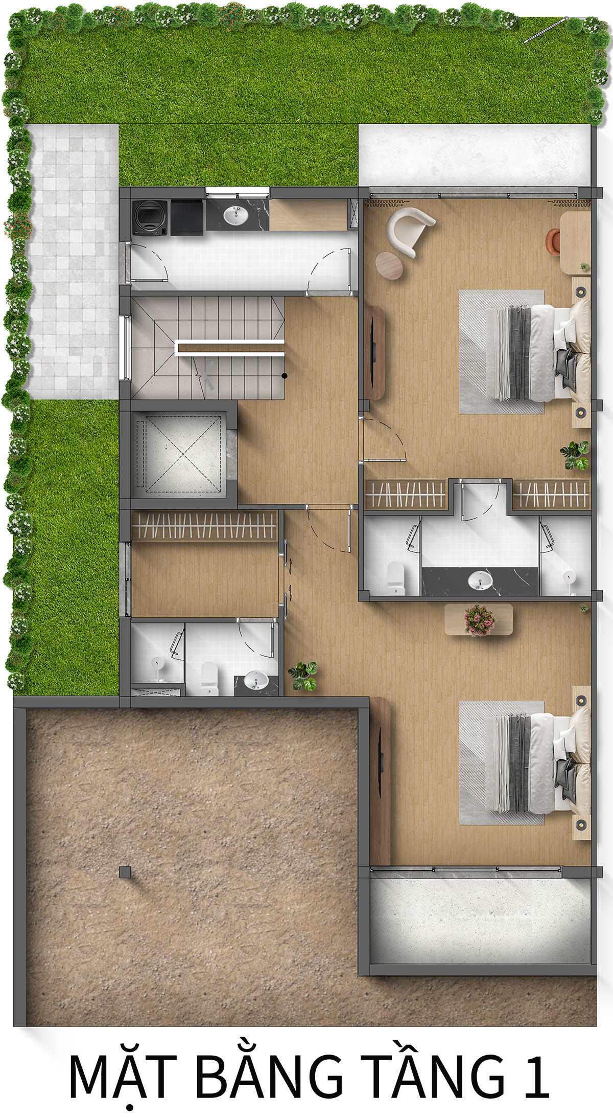 Mặt bằng tầng 1 Biệt thự Song lập ĐH Taluy âm khu Spring Residences
