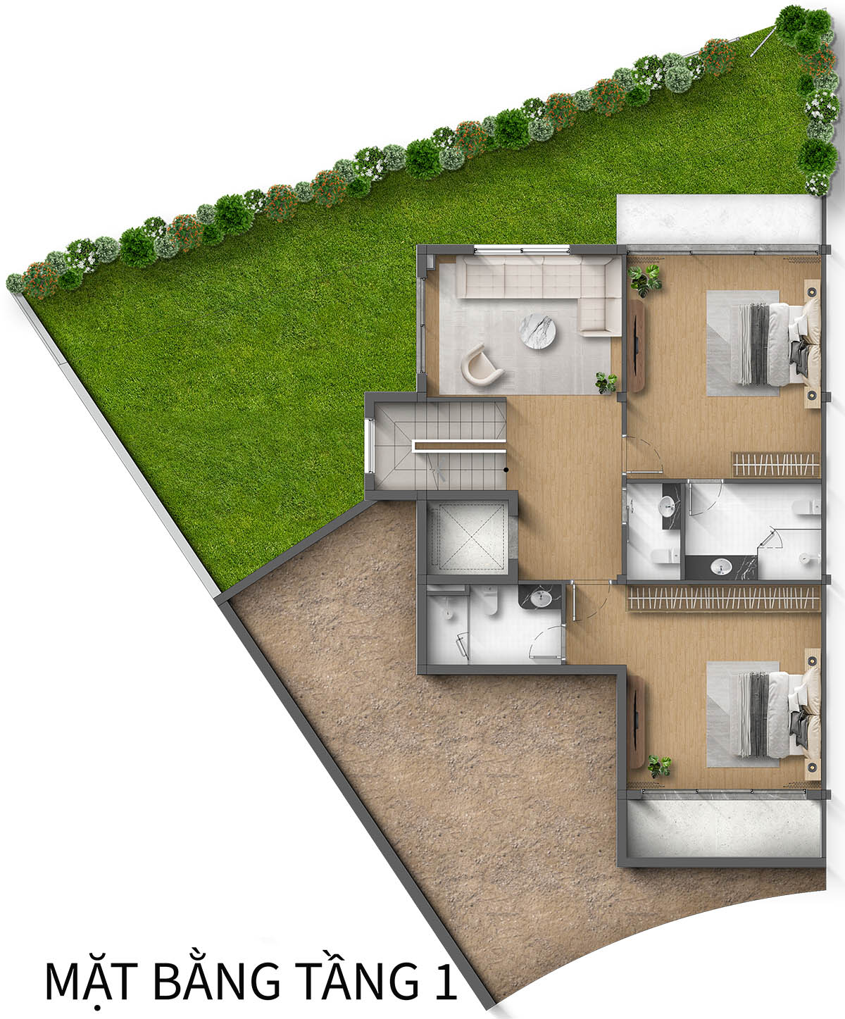 Mặt bằng tầng 1 Biệt thự Song lập RQ Taluy âm khu Spring Residences