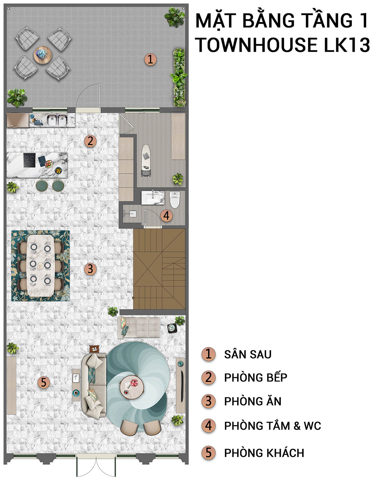 Mặt bằng tầng 1 liền kề Townhouse LK13 (160m2) Sun Urban City