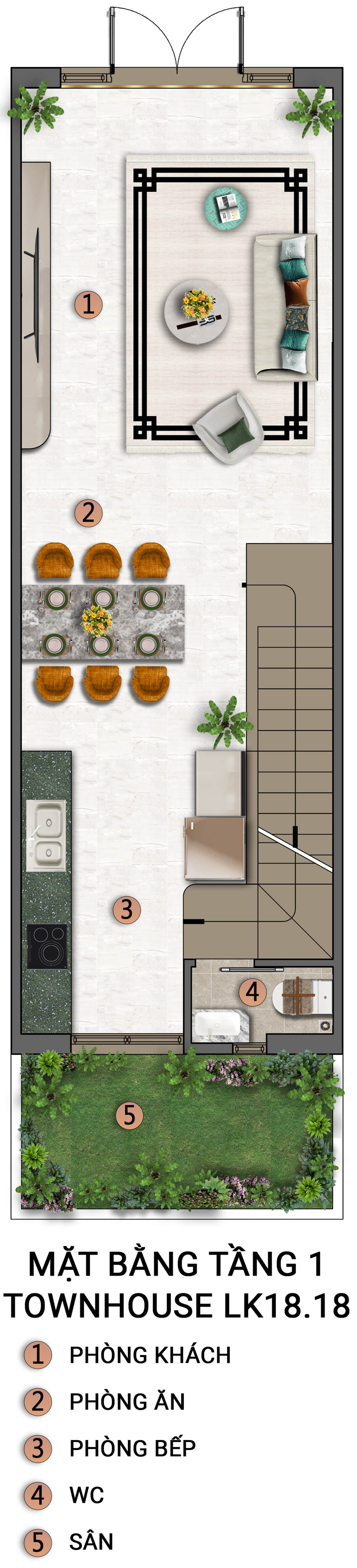 Mặt bằng tầng 1 liền kề Townhouse LK18 (56m2) Sun Urban City