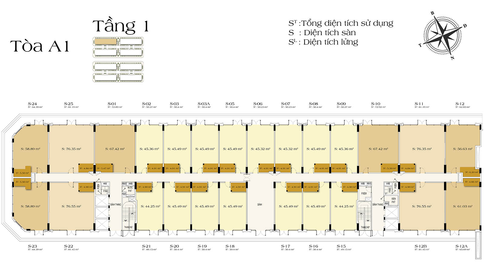 Mặt bằng tầng 1 tòa A1 Art Residence (Sun Urban City)
