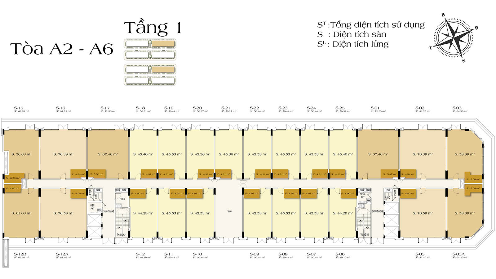 Mặt bằng tầng 1 tòa A2-A6 Art Residence (Sun Urban City)