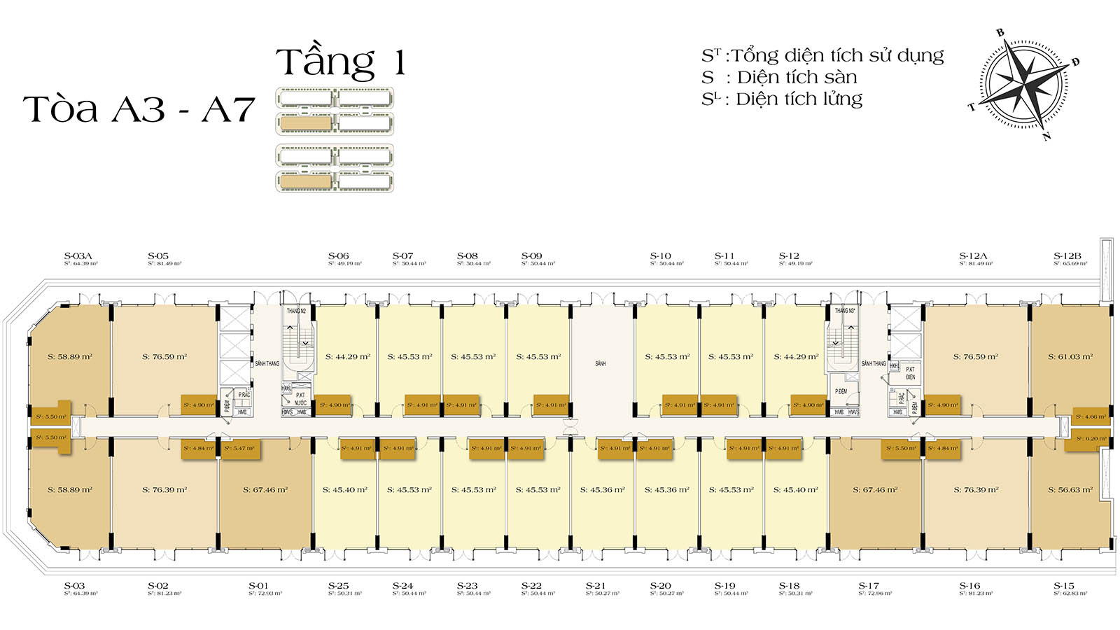 Mặt bằng tầng 1 tòa A3-A7 Art Residence (Sun Urban City)