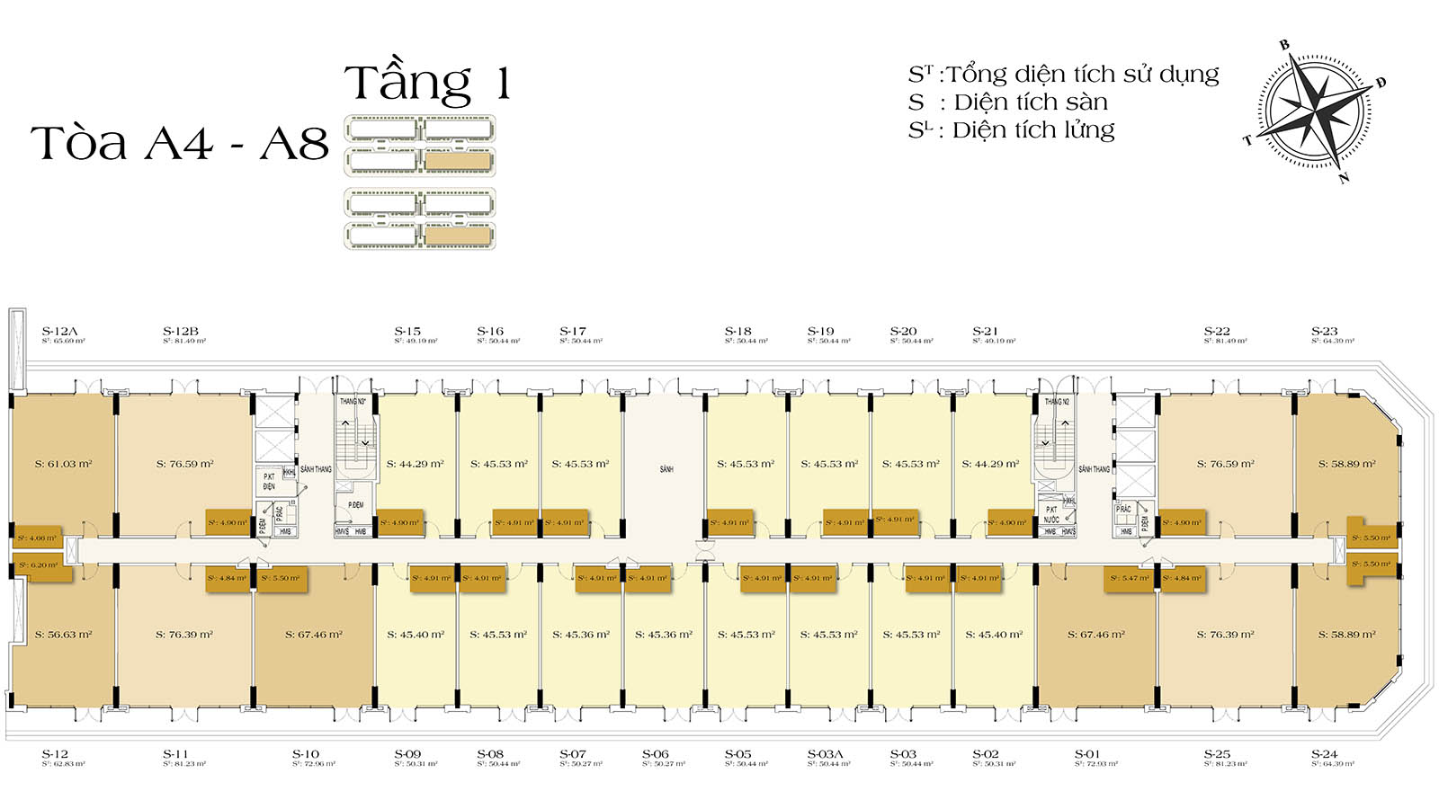Mặt bằng tầng 1 tòa A4-A8 Art Residence (Sun Urban City)