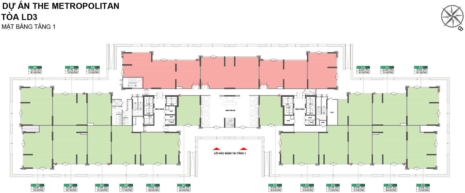 Mặt bằng tầng 1 Tòa LD3 The London Vinhomes Ocean Park 1