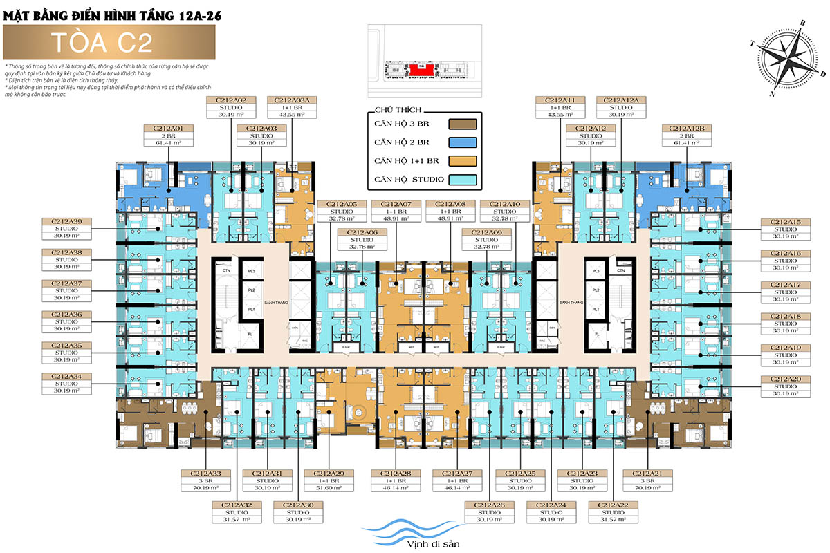 Mặt bằng tầng 12A-26 tòa C2 Sun Centro Town