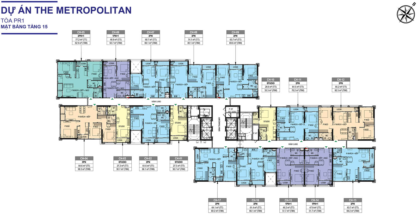 Mặt bằng tầng 15 Tòa PR1 The Paris Vinhomes Ocean Park 1