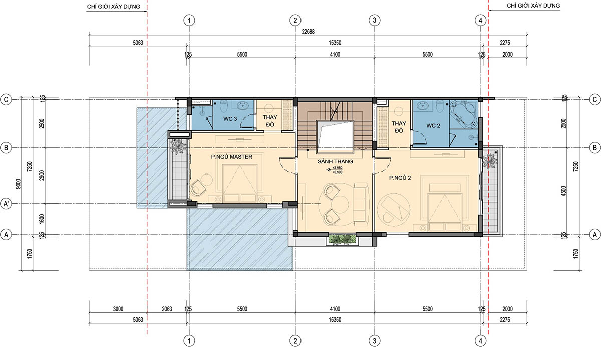 Mặt bằng tầng 2 biệt thự F07-L27 (SL-6.3) An Quý Villa