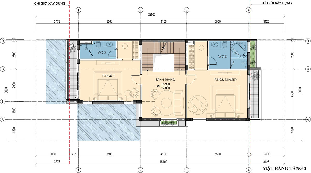 Mặt bằng tầng 2 biệt thự F08-L07 (SL-7.1) An Quý Villa